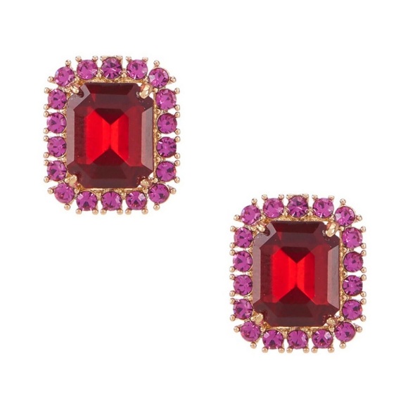 kate spade Jewelry - Kate Spade York Bright Ideas Emerald Cut Stud Earrings Fuchsia Pink Ruby Red